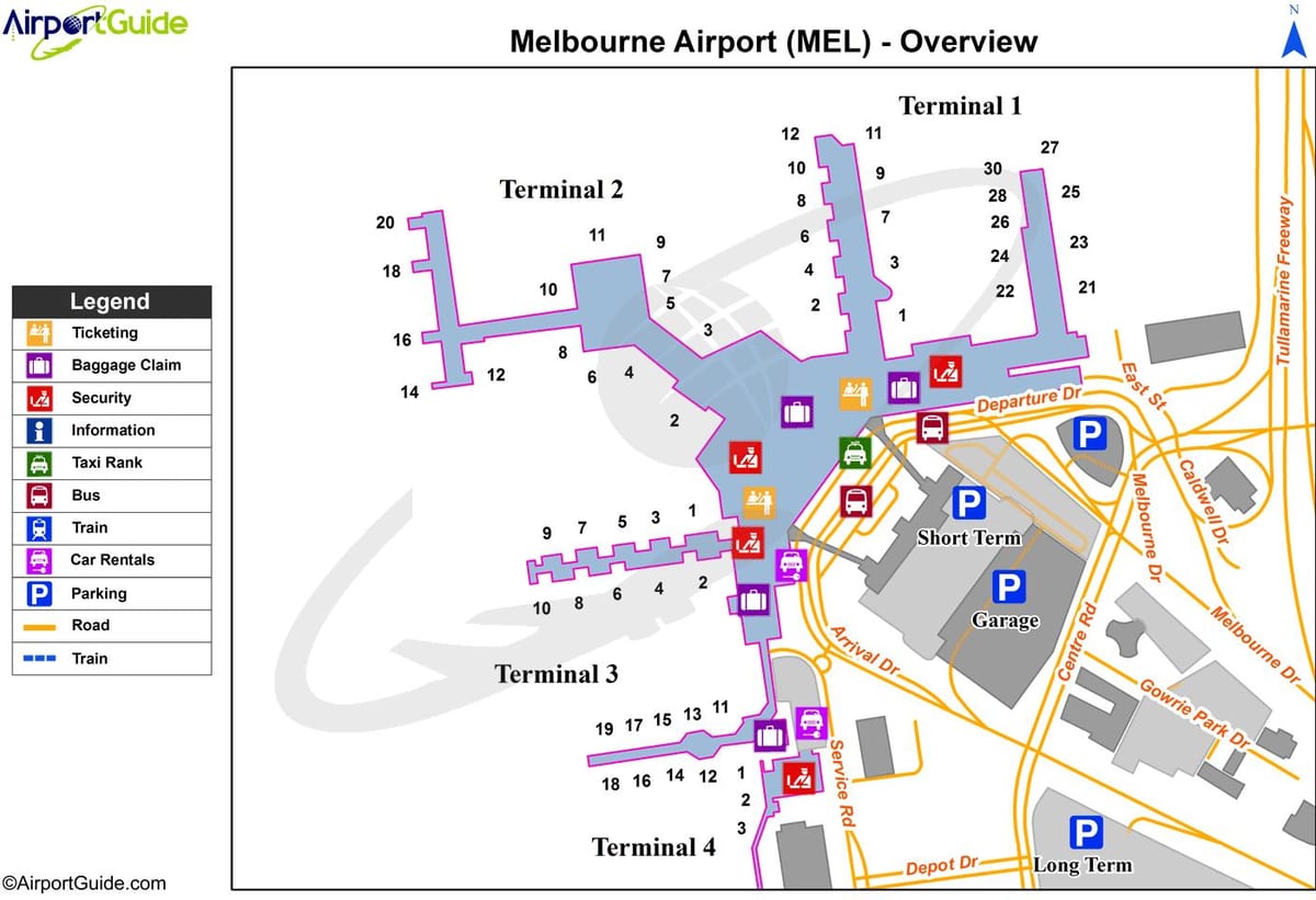 Melbourne Tullamarine ayewopò kat jeyografik