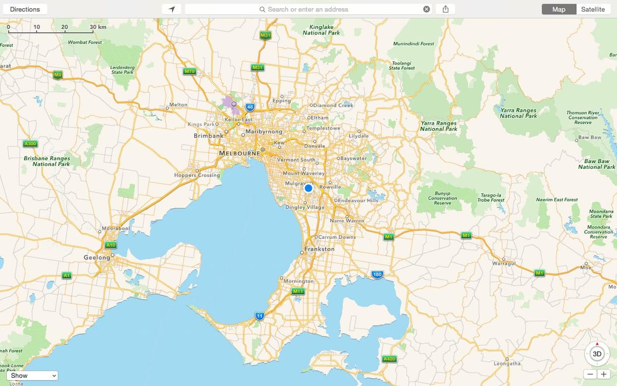 kat jeyografik nan Melbourne ak tout savann pou bèt yo