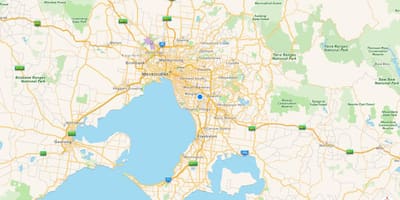 Kat jeyografik nan Melbourne ak tout savann pou bèt yo
