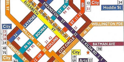Melbourne cbd bèn kat jeyografik